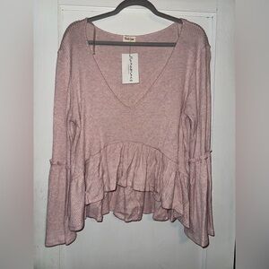 Pink semi cropped long sleeve top